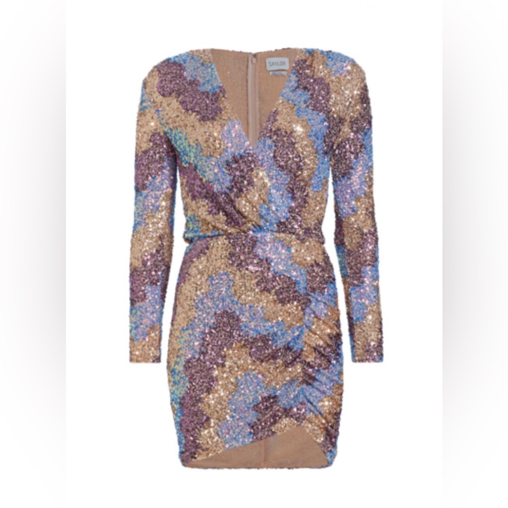 SAYLOR Sequin Mini Dress in Blue and Gold - Picture 3 of 6